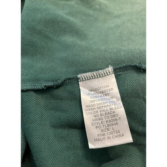 UMGEE Ladies Large Green Fleece Denim Peace Sign Shirt Short Sleeve Raw Edge NWT - Picture 6 of 6